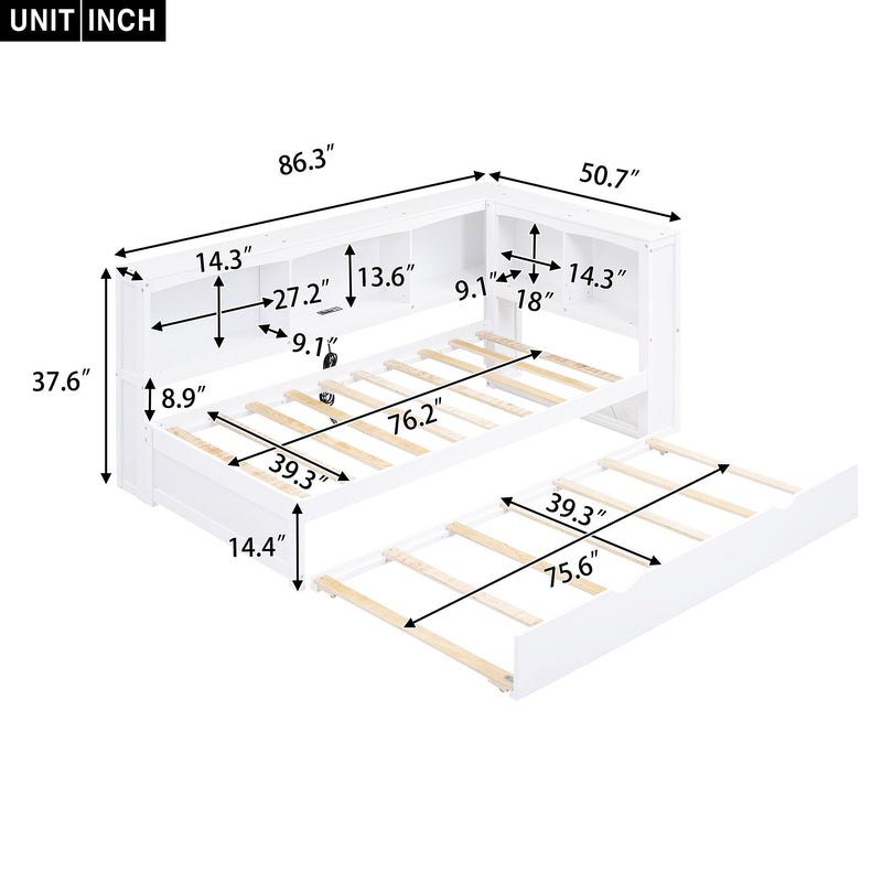 Daybed With Trundle, Storage Cabinets, USB Ports