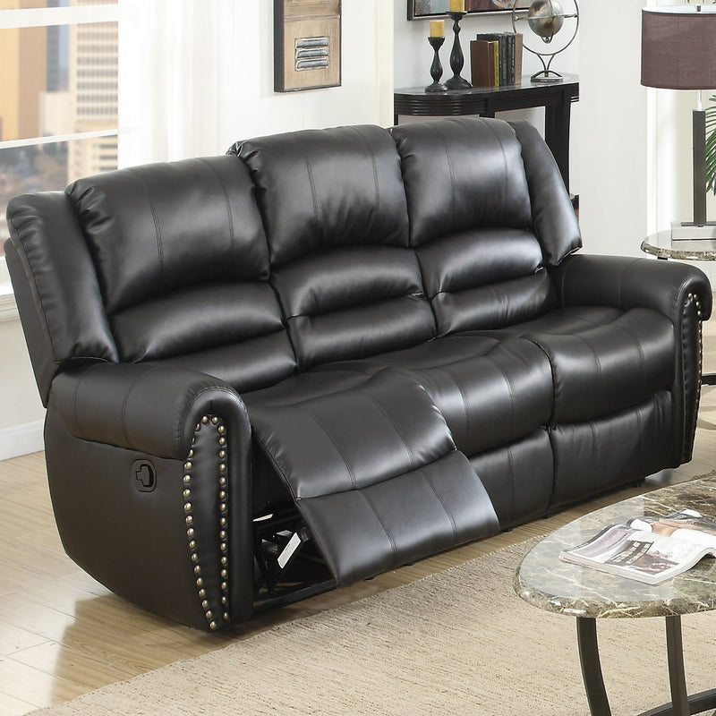 Plush Relax 1 Piece Power Reclining Sofa With Padded Armrests, 3 Seat Living Room Furniture - Black
