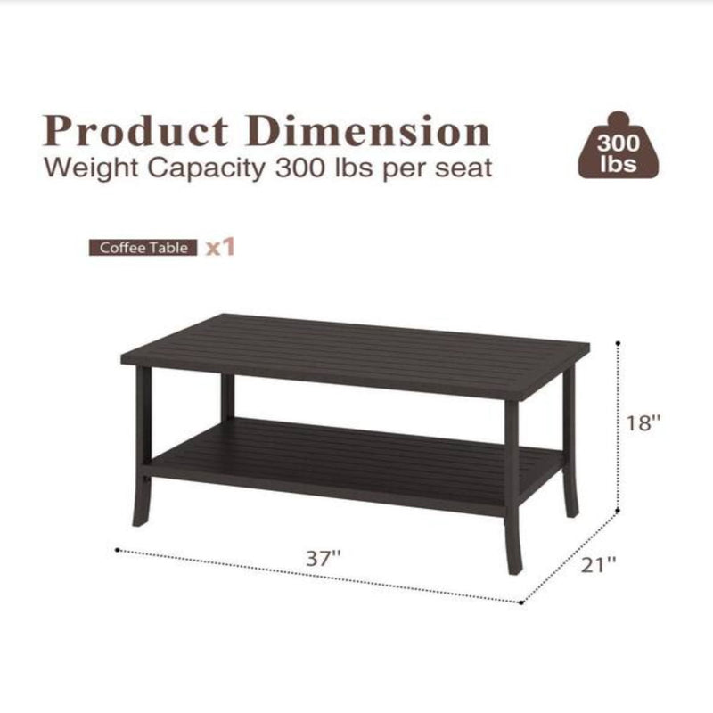 Rectangular Outdoor Coffee Table, 2 Tier All Weather Patio Table - Brown