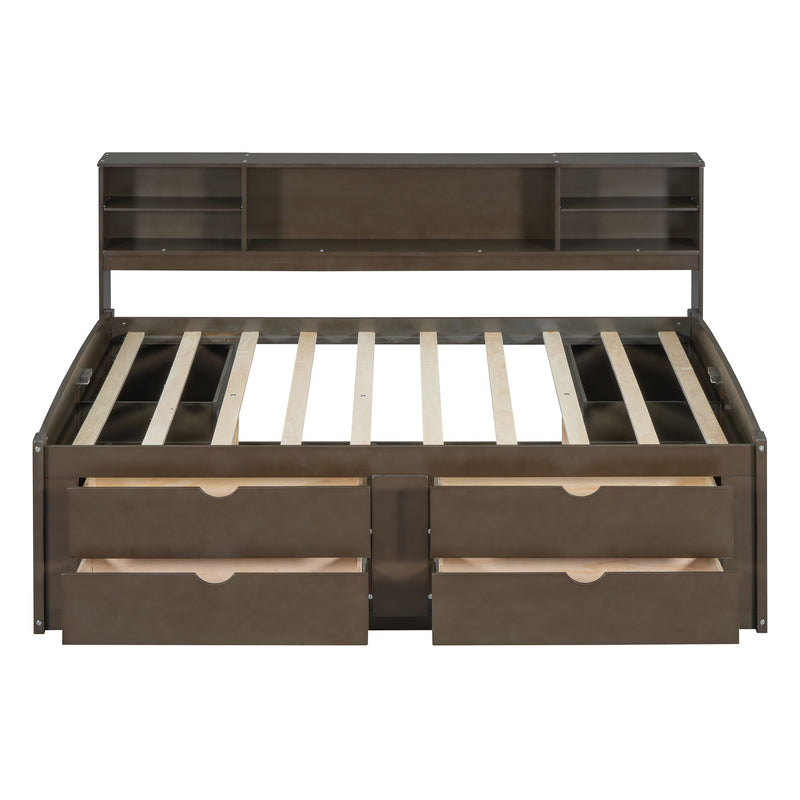 Daybed With 2 Bedside Cabinets, Upper Shelves And 4 Drawers