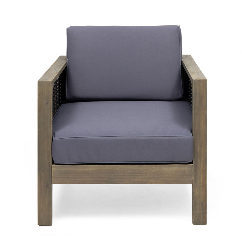 Outdoor Acacia Wood Club Chair With Wicker Accents