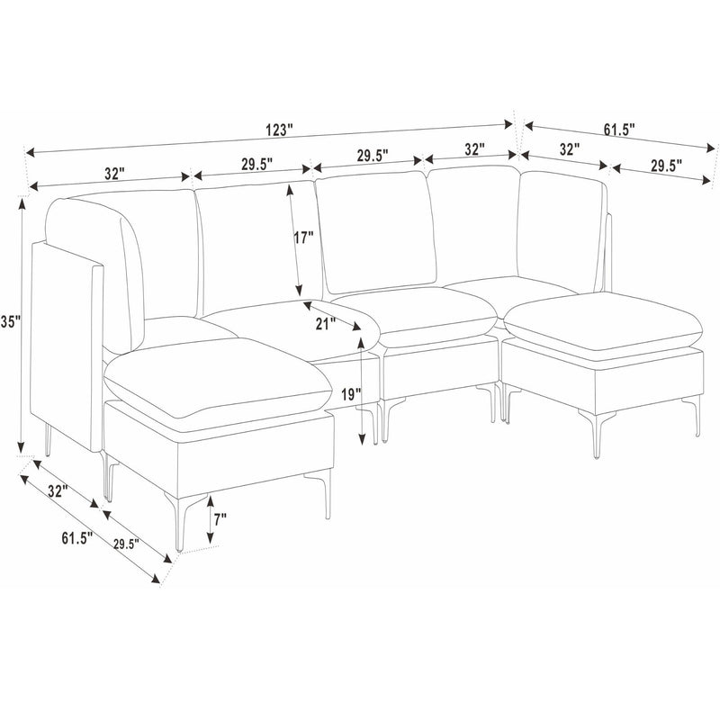 Upholstered Modular Sectional With Medium Firm Seat Cushion - Almond