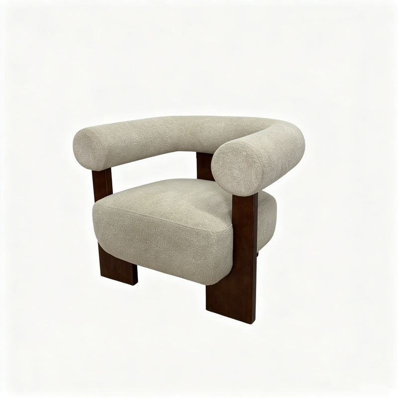 C - Shaped Chunky Arm Accent Chair - Beige / Brown