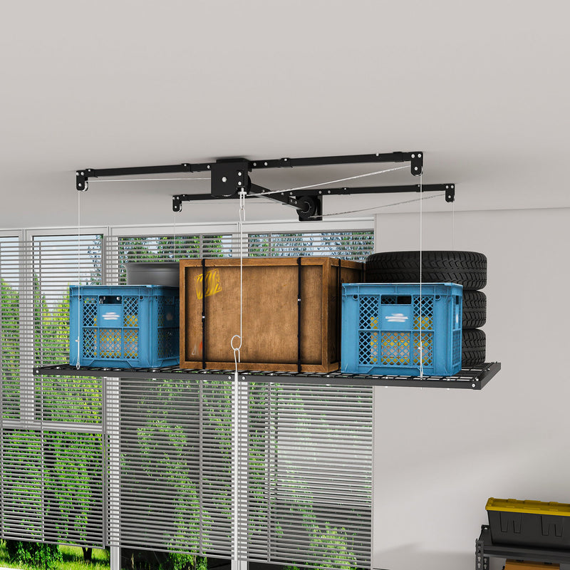Overhead Garage Storage Rack For High Ceilings & Safety Lock - Black
