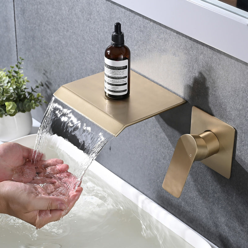 Wall Mount Bathtub Faucet With Waterfall Tub Spout And Single Handle Stainless Steel