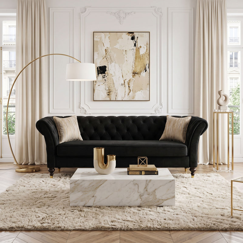 Chesterfield Sofa, 3 Seat Couch With Deep Button Tufted Back, Rolled Arms