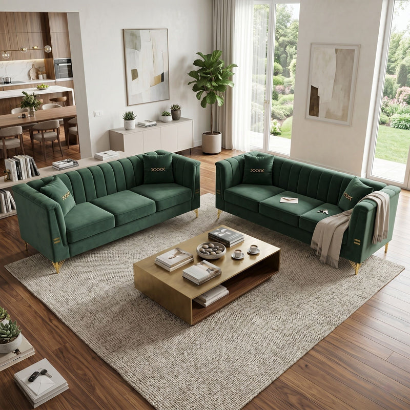 Upholstered 3 Seater Sofas Living Room Furniture (Set of 2)