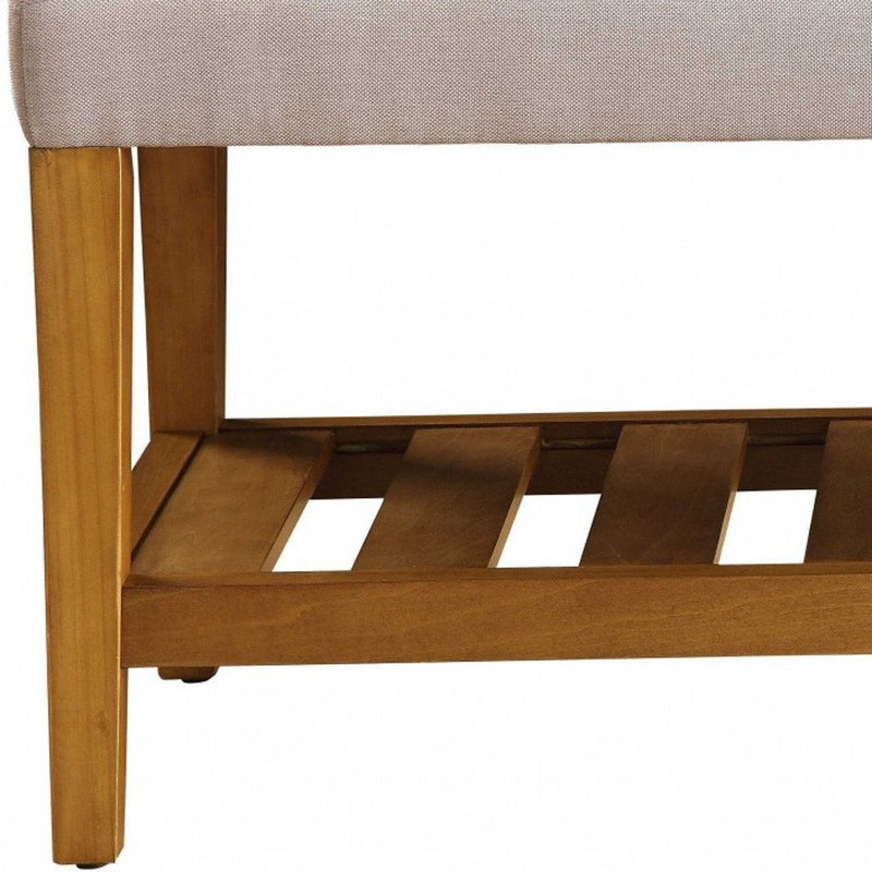 40" Light Gray And Brown Tufted Fabric And Solid Wood Upholstered Storage Bench With Shelves