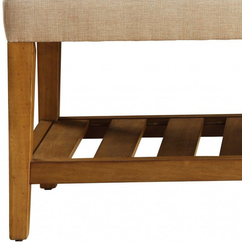 40" Light Gray And Brown Tufted Fabric And Solid Wood Upholstered Storage Bench With Shelves
