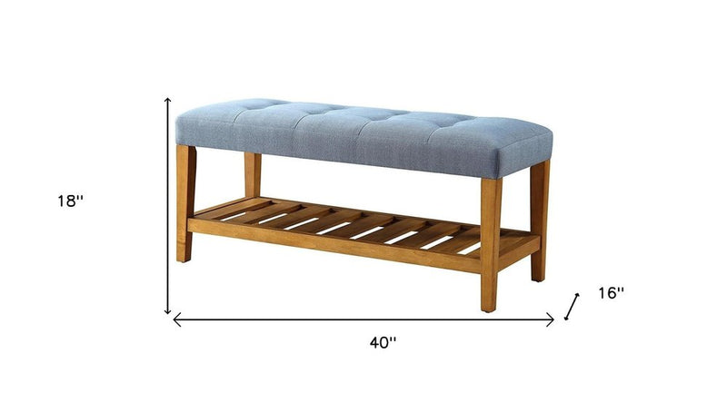 40" Light Gray And Brown Tufted Fabric And Solid Wood Upholstered Storage Bench With Shelves
