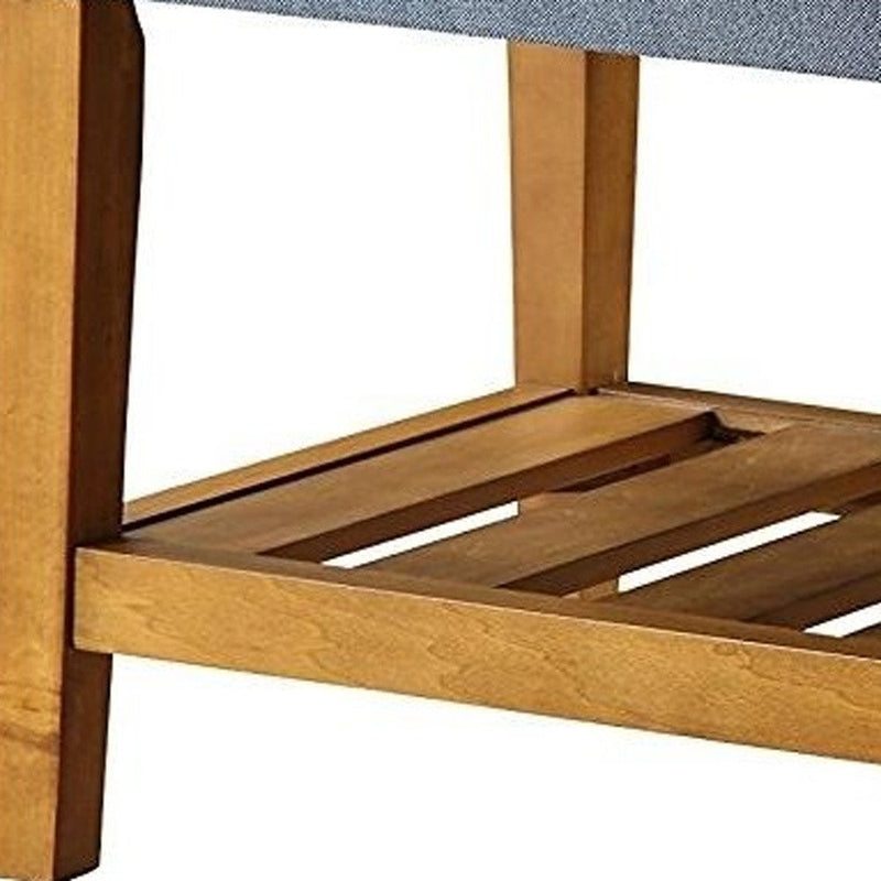 40" Light Gray And Brown Tufted Fabric And Solid Wood Upholstered Storage Bench With Shelves