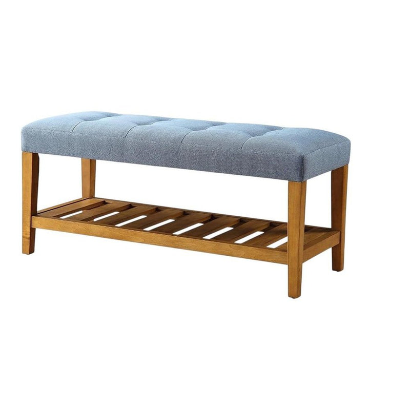 40" Light Gray And Brown Tufted Fabric And Solid Wood Upholstered Storage Bench With Shelves