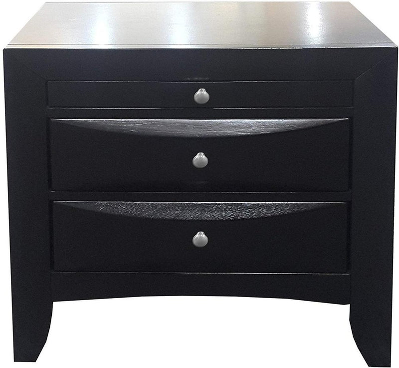 25" Black Solid Wood Three Drawer Nightstand
