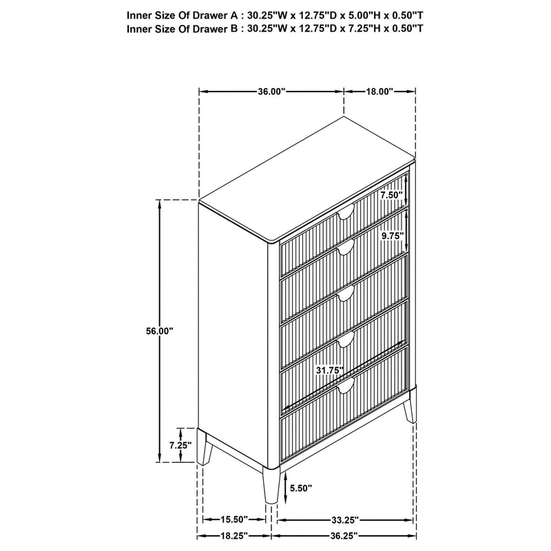 Mason - 5 Drawer Chest With Fluted Design - Black
