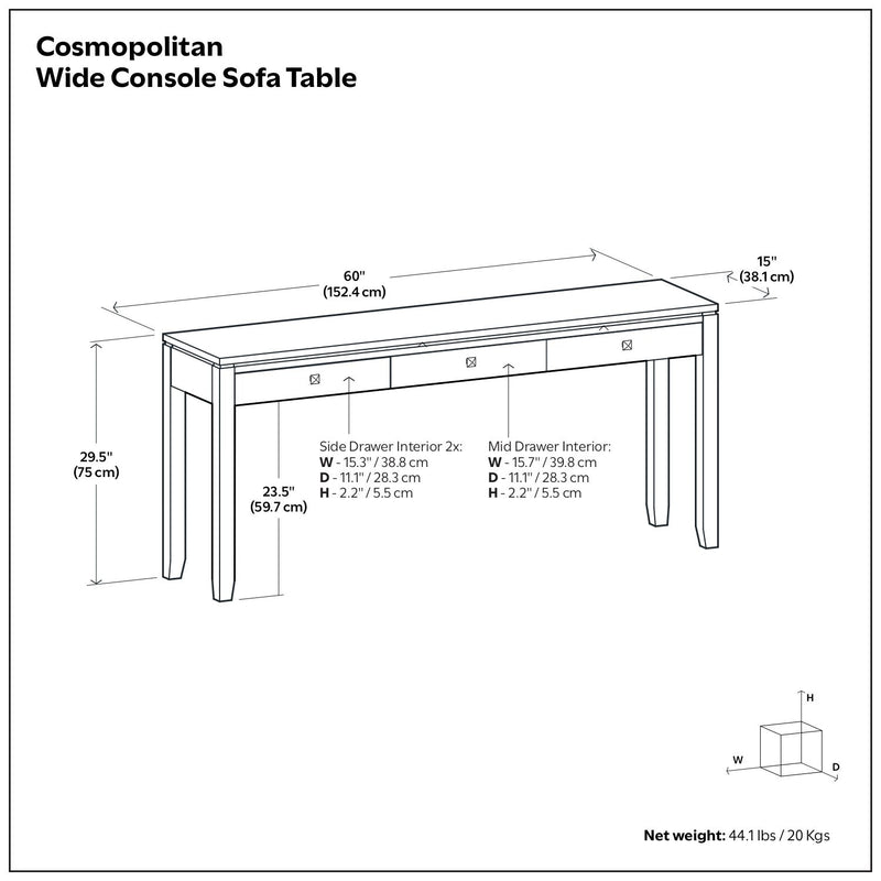 Cosmopolitan - Wide Console Sofa Table - Mahogany Brown