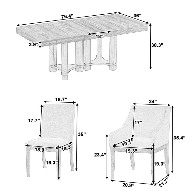 Topmax - 7 Piece Rustic Extendable Dining Table Set With Removable Leaf, 2 Arm Chairs And 4 Armless Chairs