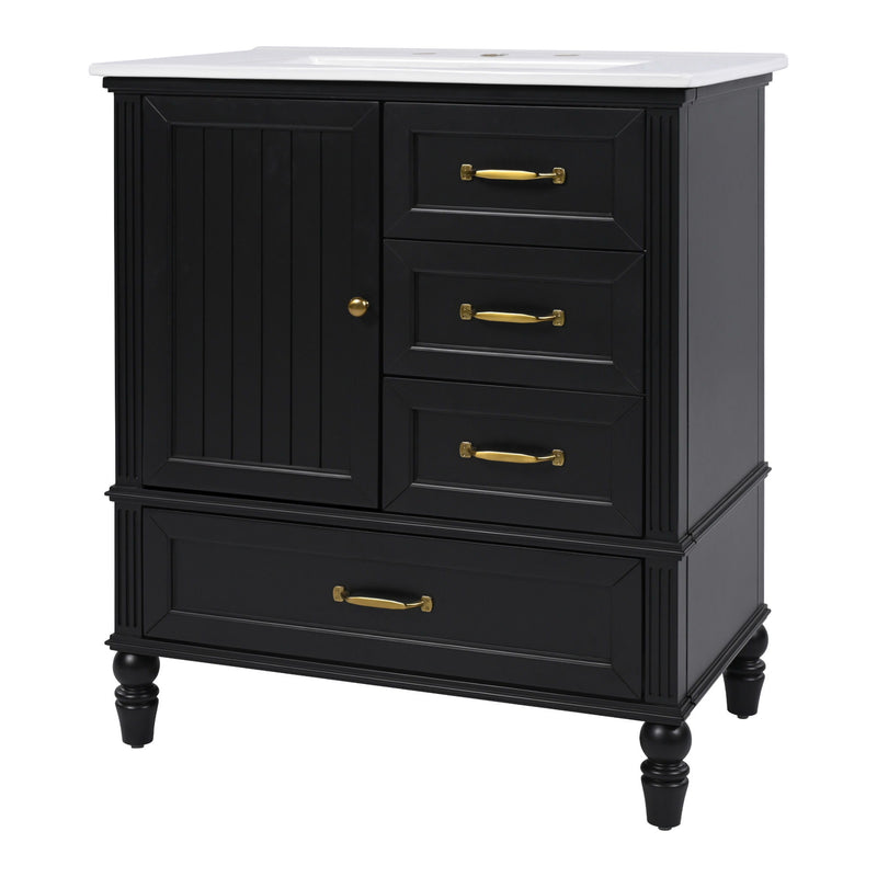 30" Bathroom Vanity With Sink, 3 Drawers, Adjustable Feet