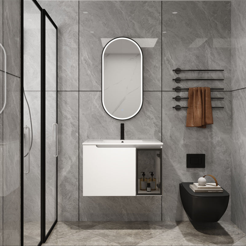 Wall Mounted Bathroom Vanity With Sink, 2 Soft Close Doors, Cabinet & Half Door