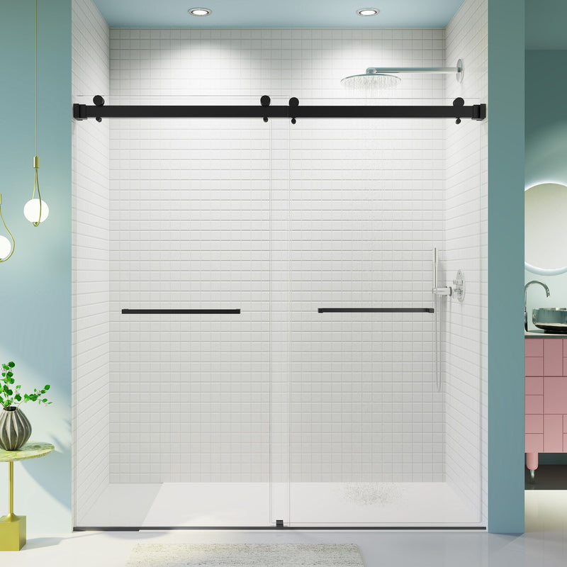 Frameless Double Sliding Soft-Close Shower Door, 3 / 8" (10Mm) Thick SGCC Tempered Glass Door, Matte