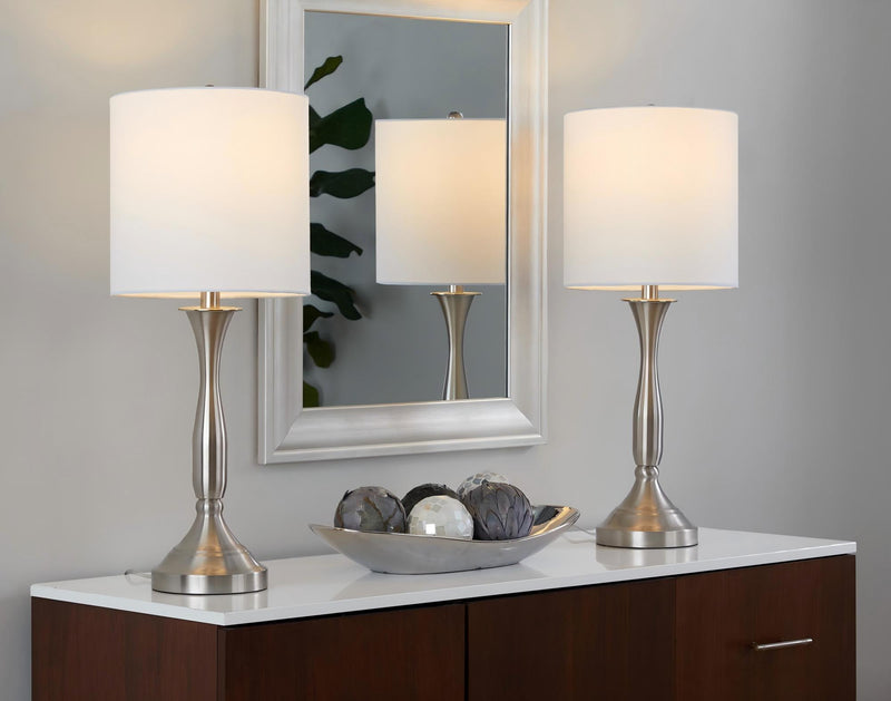 Sawyer - Contemporary Table Lamp (Set of 2) Built In USB Port - Nickel / White