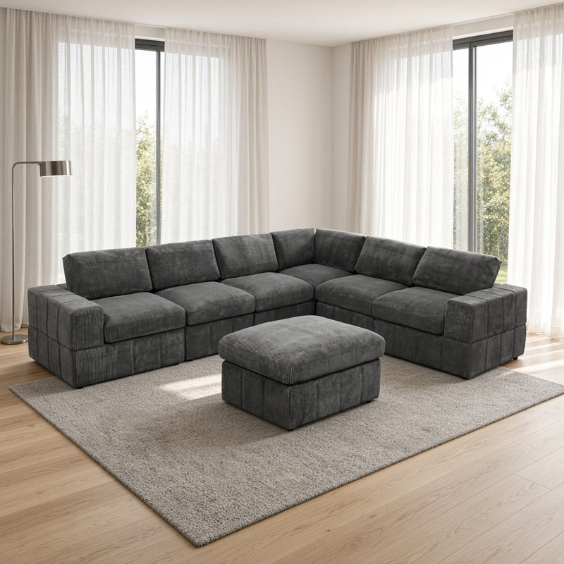 Oversized Modular Sectional Sofa, Reversible With Ottoman
