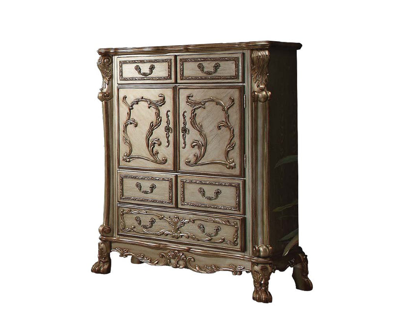 55" Brown Carved Scrollwork Solid Wood Two Door Five Drawer Combo Dresser