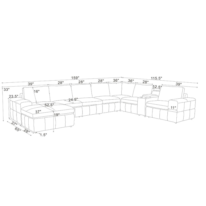Modular Sectional With Large Square Arms, Custom Configuration