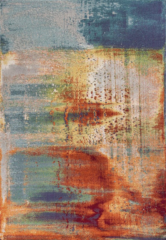 5' X 8' Blue Rust And Orange Abstract Area Rug