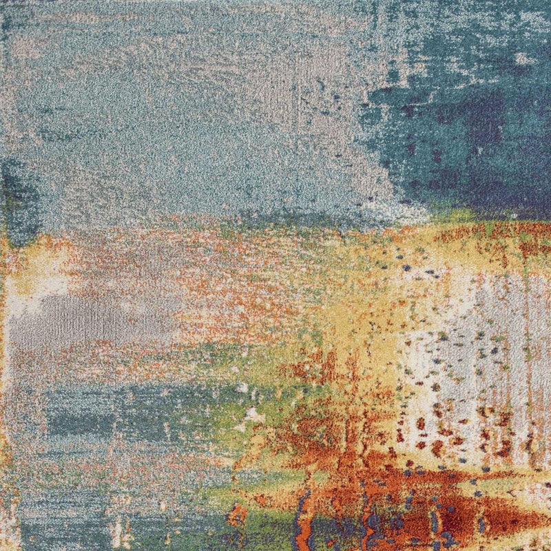 5' X 8' Blue Rust And Orange Abstract Area Rug