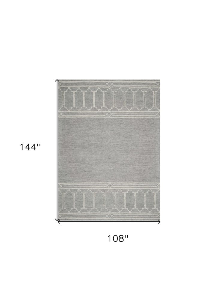 8' X 10' Gray And Ivory Wool Geometric Hand Tufted Area Rug