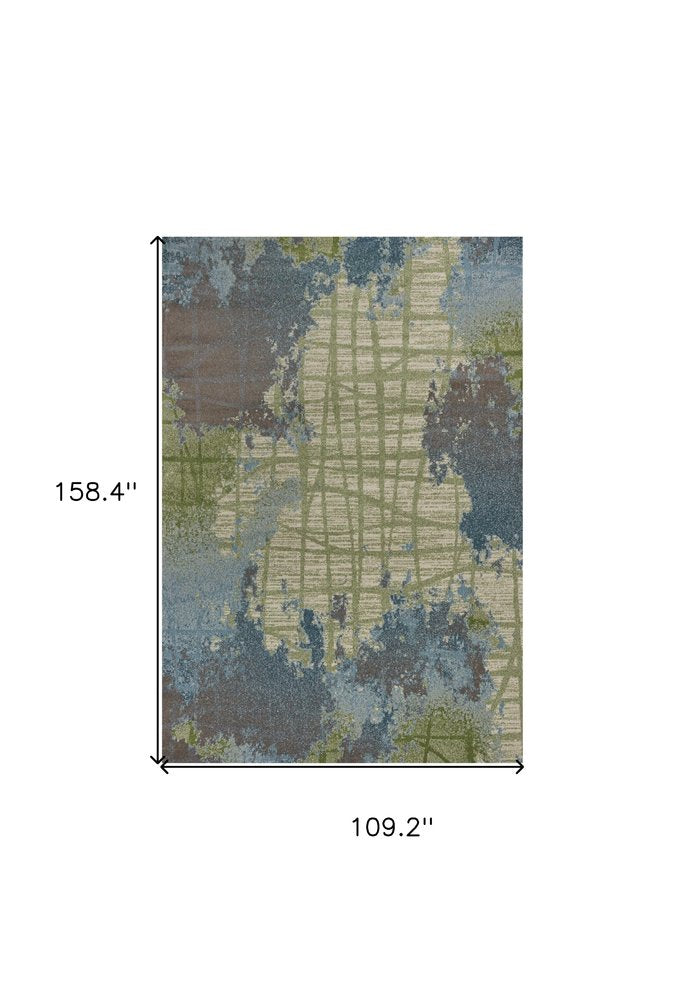 5' X 8' Blue And Green Abstract Area Rug