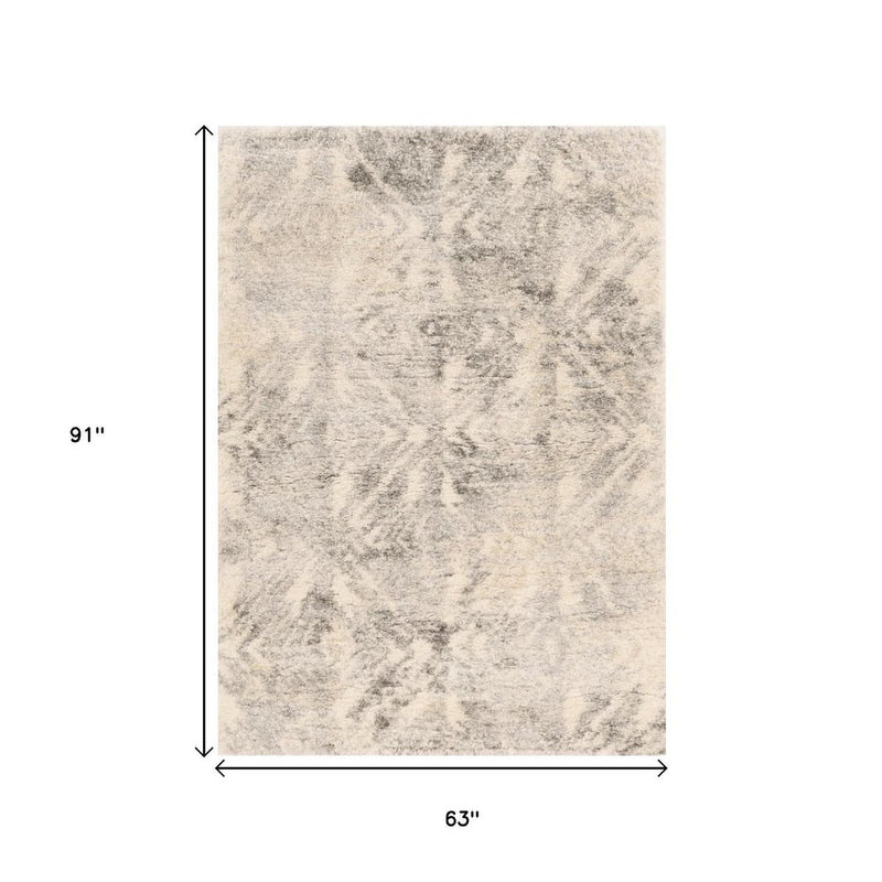 7' X 9' Gray And Ivory Diamond Area Rug