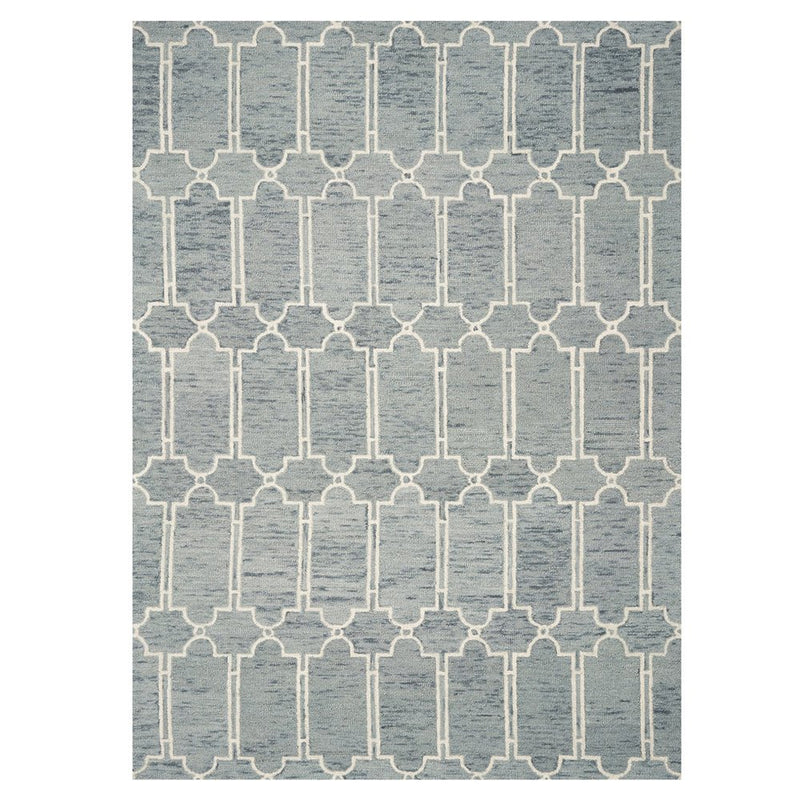 8' X 10' Slate Blue And Ivory Wool Geometric Hand Tufted Area Rug
