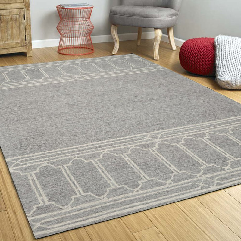 8' X 10' Gray And Ivory Wool Geometric Hand Tufted Area Rug