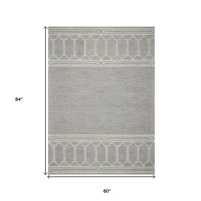 8' X 10' Gray And Ivory Wool Geometric Hand Tufted Area Rug