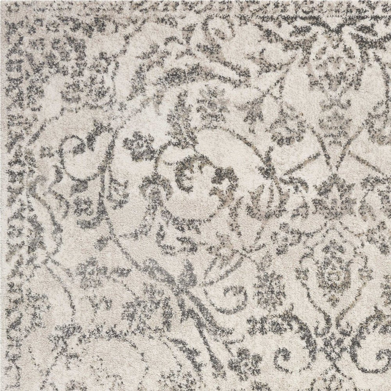 8' X 10' Ivory And Brown Floral Medallion Distressed Area Rug