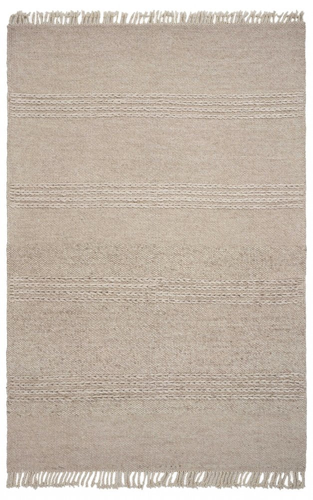7' X 9' Beige Wool Hand Woven Area Rug