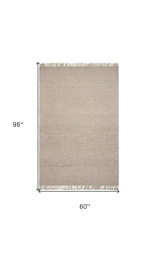 7' X 9' Beige Wool Hand Woven Area Rug