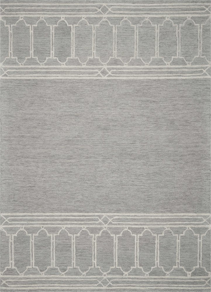 8' X 10' Gray And Ivory Wool Geometric Hand Tufted Area Rug