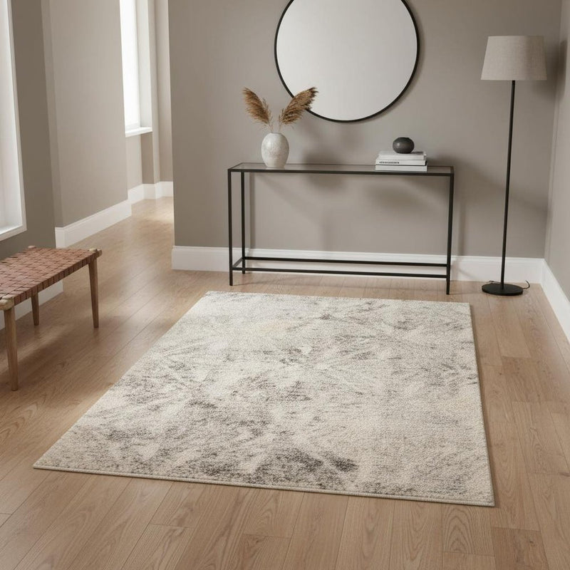 7' X 9' Gray And Ivory Diamond Area Rug
