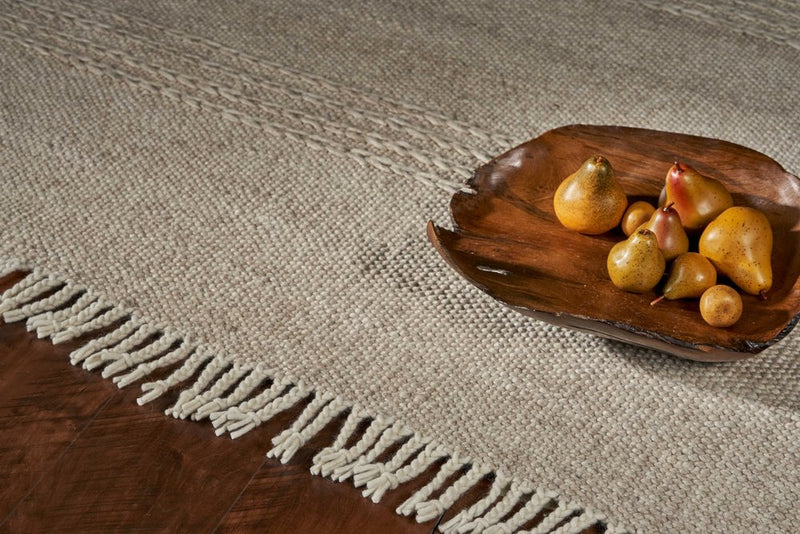 7' X 9' Beige Wool Hand Woven Area Rug