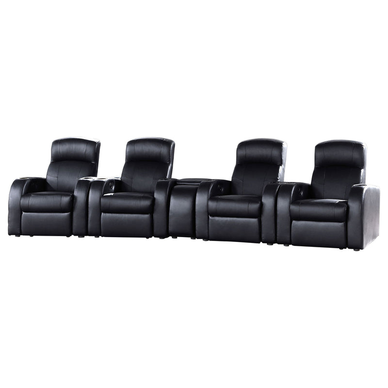 Greenfield - 4 Seater Home Theater With Wedge Console Recliners With Built In Storage And Cup Holders - Black