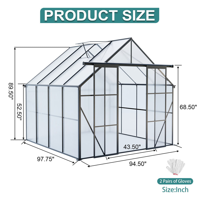 Double Door Polycarbonate house Raised Base And Anchor Aluminum Heavy Duty Walk In houses For Outdoor Backyard In All Season