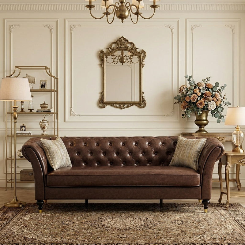 Chesterfield Sofa, 3 Seat Couch With Deep Button Tufted Back, Rolled Arms