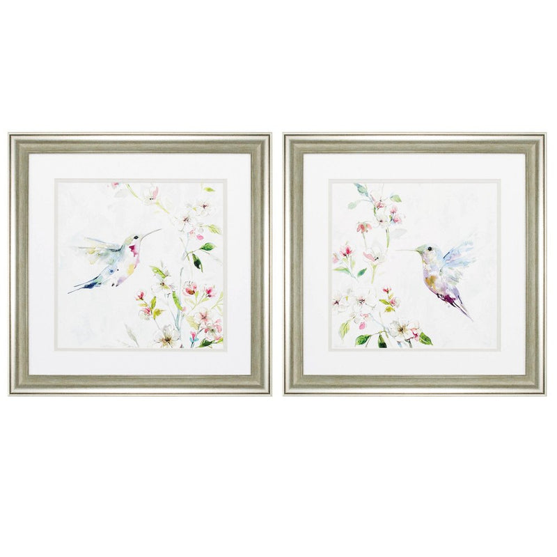 19" X 19" Brushed Silver Frame Hummingbird (Set Of 2)