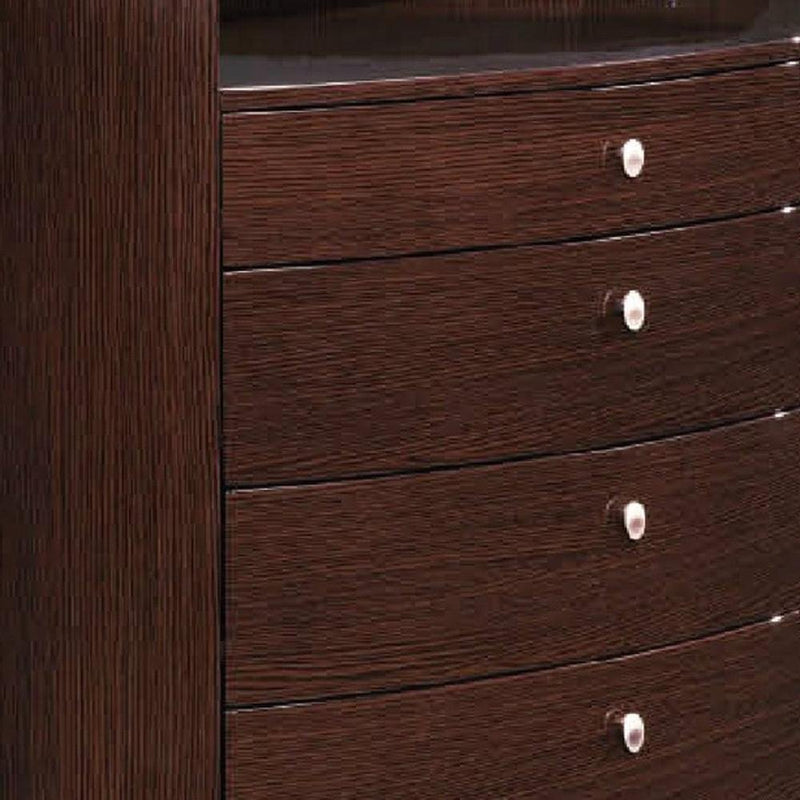 39" Brown Wood And Glass Five Drawer Dresser