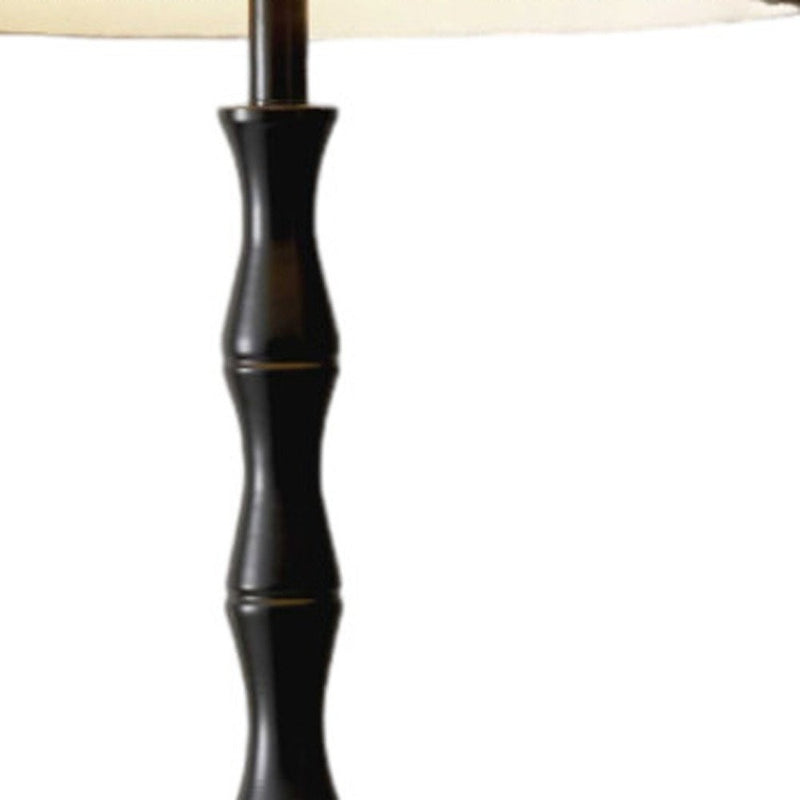 62" Brown And Black Floor Lamp With Beige Burlap Shade