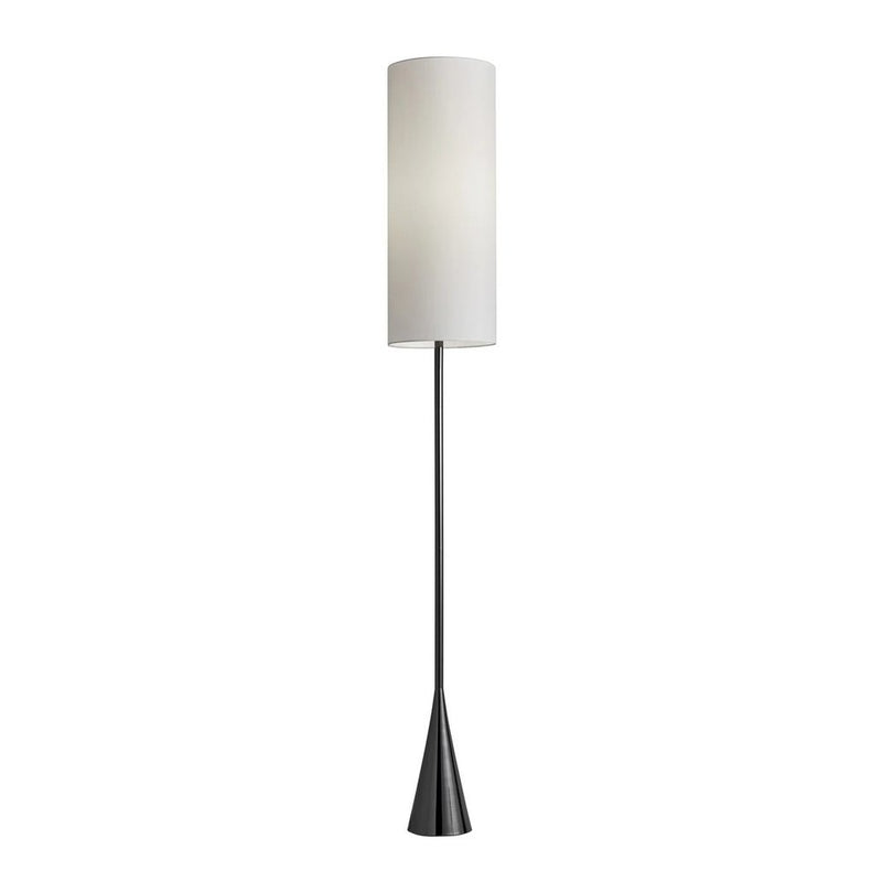 74" Black Floor Lamp With White Fabric Shade