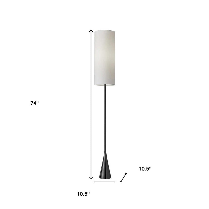 74" Black Floor Lamp With White Fabric Shade