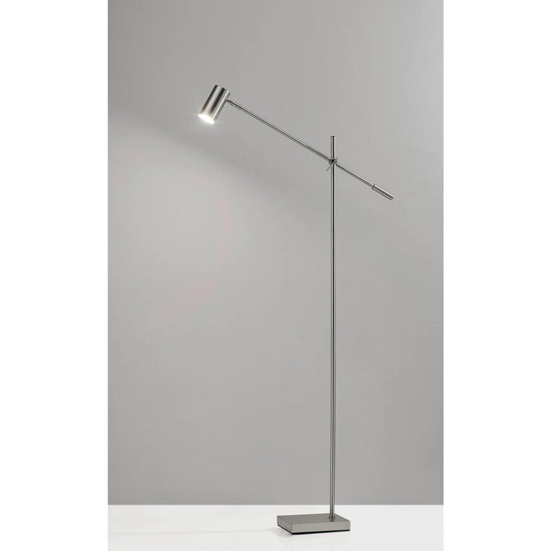 63" Black And Gold Adjustable LED Task Floor Lamp With Antiqued Brass Metal Cylinder Shade
